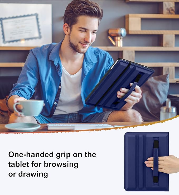 DTTO for iPad 6th / 5th Generation 9.7 Inch (2018/2017) iPad Air 2 / Air 1 Case 360 Degree Rotating Premium Leather Folio Stand Cover with Pencil Holder Navy Blue