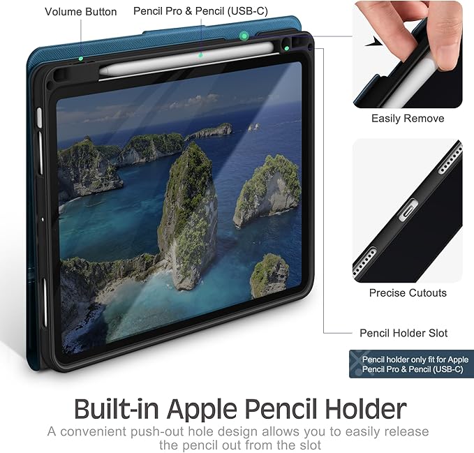 KingBlanc for iPad Air 13-inch Case (M4 2026/M3 2025/M2 2024) with Pencil Holder PU Leather Durable Protective Stand Cover Auto Wake/Sleep Multi-Angle for Viewing/Typing Magnetic Clasp Blue