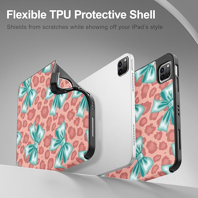 May Chen Case for iPad Pro 11 inch (4th 3rd 2nd &amp 1st Gen) 2022 2021 2020 2018Trifold Stand with Auto Wake/Sleep Soft TPU Protective Stand Back Cover Mint Green Bow