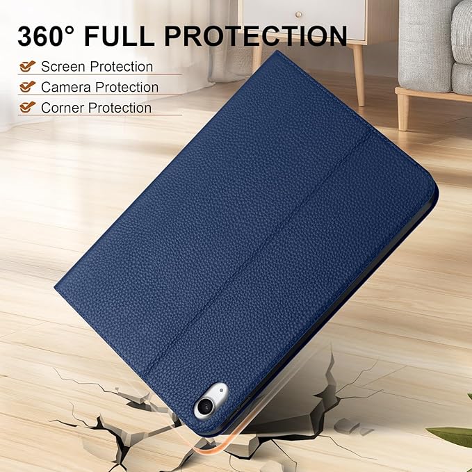 Genuine Leather Case for iPad 11th Gen 11 (2025/A16) &amp 10th Gen 10.9 (2022) | Slim Protective Cover with Adjustable Stand Auto Wake/Sleep Premium Leather | Blue