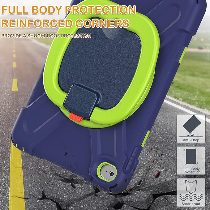 BRAECN Case for Kids iPad mini 5 Case-Drop/Shock Proof Full Body Bumper Silicone Case with Pencil Holder Hand Grip Stable Kickstand Shoulder Strap for iPad mini 5/4 2019/2015 7.9 Inch Navy+Green
