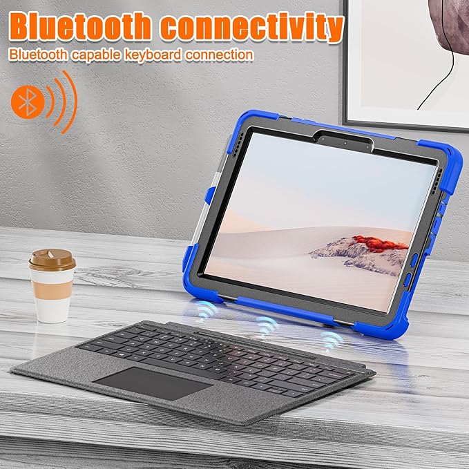 ZenRich Rugged Case for Surface Go 4 (2023)/Surface Go 3 (2021)/ Surface Go 2 (2020) Surface Go (2018) with Pen Holder Heavy Duty Shockproof Case with Stand Hand Strap and Shoulder Belt-Blue