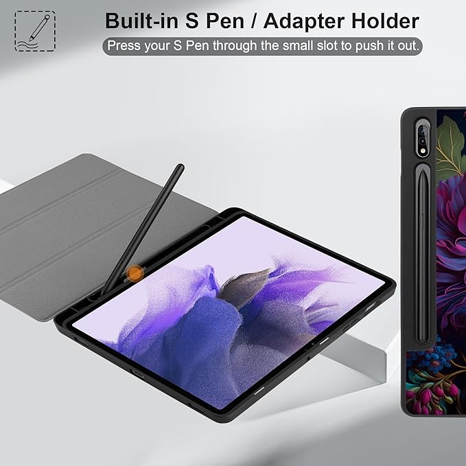 MEEgoodo Case for Samsung Galaxy Tab S9/S9 FE 11 inch Cover 2023 with Pen Holder Protective Tablet Cover with Folding Stand + Soft TPU Back Shell + Smart Auto Wake/Sleep Beautiful Fantasy Flower