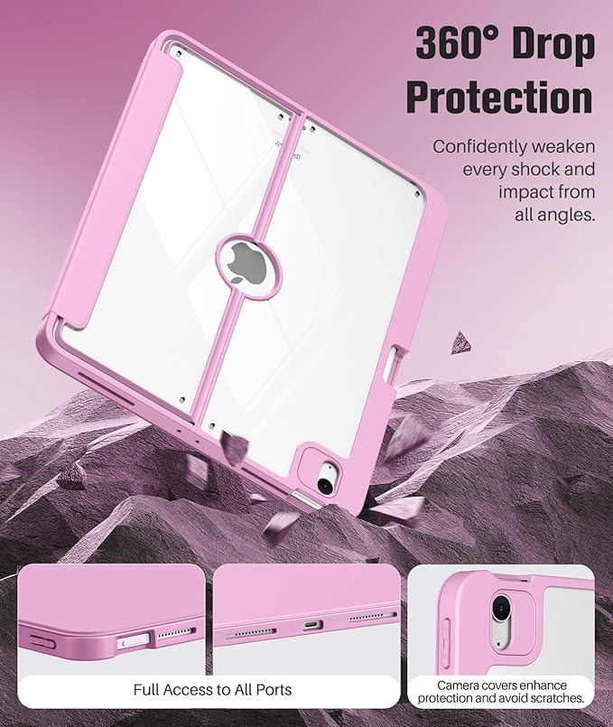MoKo for iPad Air 13-Inch Case (M4/M3/M2) 2026/2025/2024 with Pencil Holder Heavy Duty 13 Inch iPad Air Case with Screen Protector Clear Back Lens Protector Multi-angle Magnetic StandNosegay Pink