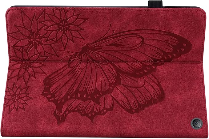 for Amazon Kindle Fire HD 10 &amp HD 10 Plus Case 13th/11th Generation 10.1 inch (2023/2021) Folio Stand Embossed PU Leather Wallet Cover with Pencil Holder/Card Pockes Red Flower Butterfly