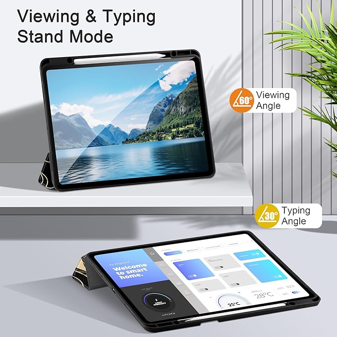 DONGKE Case for iPad Pro 13 inch (M5 2025 / M4 2024) – [Built-in Pencil Holder] Ultra Slim PU Leather Trifold Stand Cover with Soft TPU Back Auto Wake/Sleep - Golden Waves