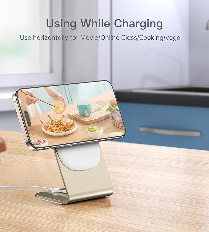 Magnetic Wireless Charger for iPhone 17/16/15/14/13/12 - Mag Charger+20W USB C Adapter Fast Wireless Charging Stand/Pad with 5ft Cable for iPhone 17/16/15/14/13/12 Pro Max Plus Mini 17 Air Gold