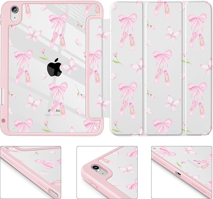 May Chen for iPad Air 11-inch M4/M3/M2 (2026/2025/2024) iPad Air 5th/4th 10.9 Inch - Shockproof Cover with Clear Back Shell &amp Penceil Holder Auto Wake/Sleep Stand Cover Ballet Shoes