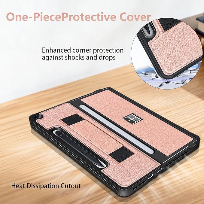 Protective Case for Microsoft Surface Pro 12 inch 2025 | Fall-Resistant Cover with Hand Strap | Compatible with Built-in Kickstand &amp Magnetic Slim Pen Storage &amp Type Cover Keyboard | Pink