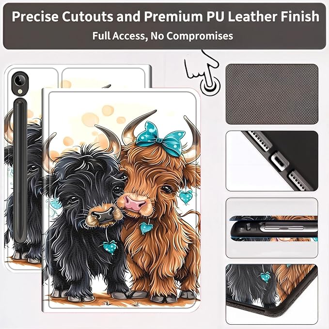 Case for Samsung Galaxy Tab S10 Lite / S10 FE / S9 FE 10.9-Inch Slim PU Leather Multiple-Angles Stand Full-Body Cover with Auto Wake/Sleep for Galaxy Tab 10.9 Cute Cow
