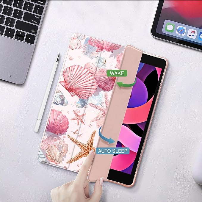 Idocolors Case for iPad 11 inch (A16 Chip) 2025 Generation 11th / iPad 10.9 inch 2022 10th Gen Built-in Pencil Holder with Soft TPU Shockproof Back Shell Auto Wake/Sleep Seashell-Pink