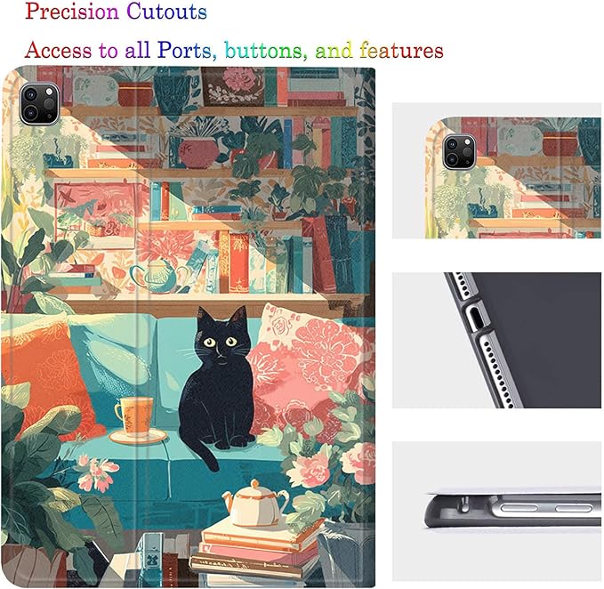 Case for Samsung Galaxy Tab A11 Plus/A9 Plus 11 Inch 2025/2023Adjustable Stand Auto Wake/Sleep Function Full Body Protection Cover - Black Cat Sofa Bookshelf