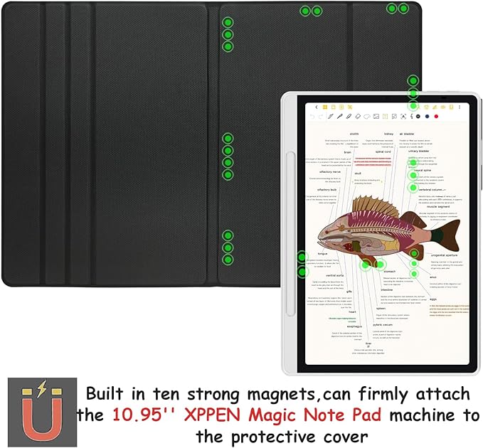 Magnetic Stand Case for 10.95'' XPPen Magic Note Pad (2025 Released) Ultra-Thin Lightweight Premium PU Leather Cover with Magnetic Pen Buckle Auto Sleep/Wake (Misty Forest)