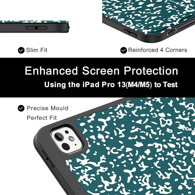 Soke Case for New iPad Pro 13 Inch (M5/M4 2025/2024 Release) with Pencil Holder Trifold Stand Shockproof [Support Apple Pencil Charging + Auto Wake/Sleep] Soft TPU Back Cover Book Teal