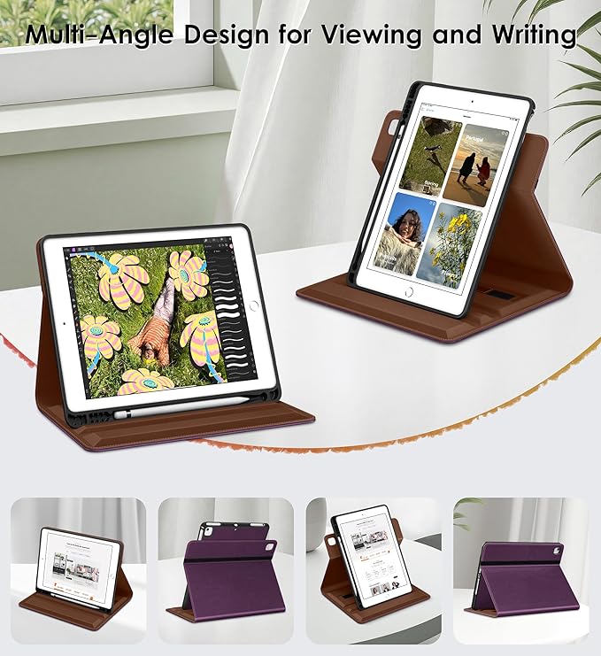 DTTO for iPad 6th / 5th Generation 9.7 Inch (2018/2017) iPad Air 2 / Air 1 Case 360 Degree Rotating Premium Leather Folio Stand Cover with Pencil Holder New Purple