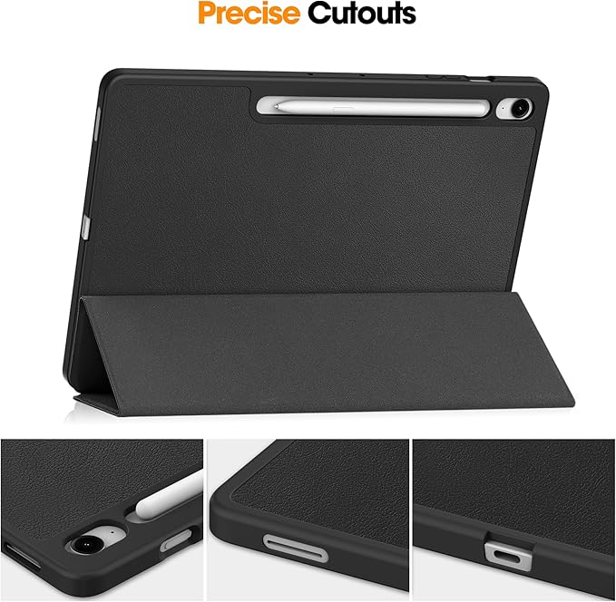 Case for Samsumg Galaxy Tab S10 FE+/S10 FE Plus 13.1 Inch 2025 (Model: SM-X620/SM-X626B) Trifold Stand Cover with S Pen Holder [Auto Wake/Sleep] PU Leather + Soft TPU Bumper Shell Black