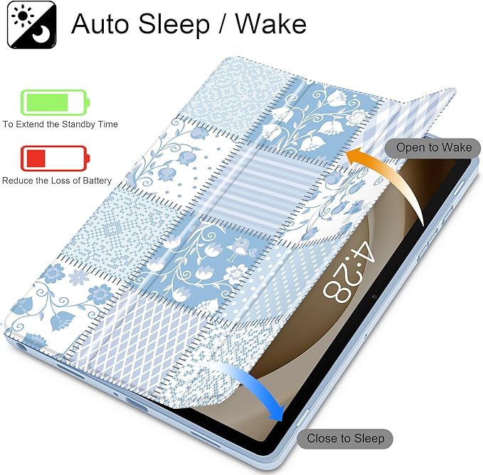 Tuiklol for Samsung Galaxy Tab A9+ Tablet 11” / A9+ Plus 2024 2023Buit-in S-Pen Holder with Clear Protective Cover Transparent Back Shell Auto Wake/Sleep Samsung Tab A9 Plus CoverPatchwork Floral