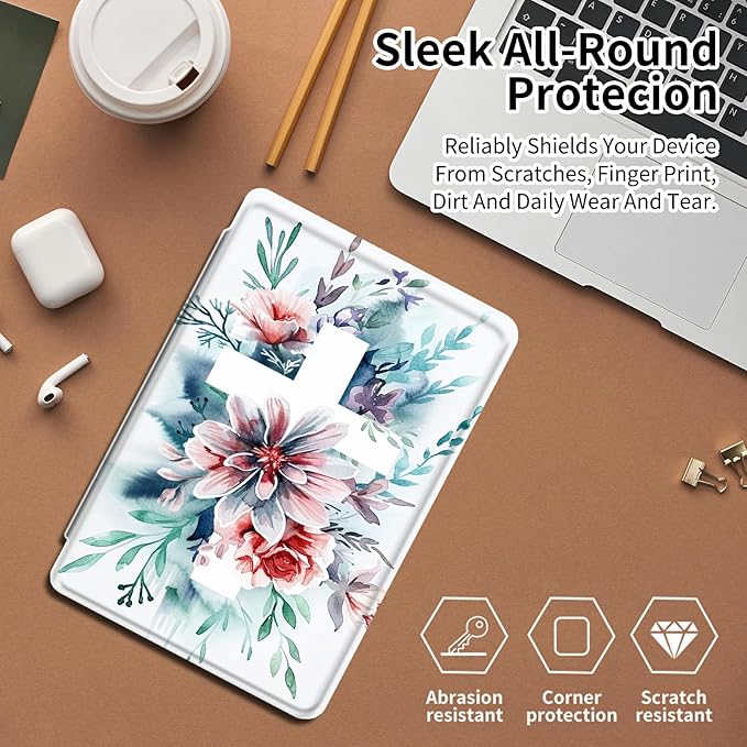 Case for Samsung Galaxy Tab S6 10.5 2019 (Model SM-T860/T865/T867) Watercolor Cross Flowers Theme 360 Degree Rotating Stand Smart Protective Cover for Samsung S6 T860 Tablet