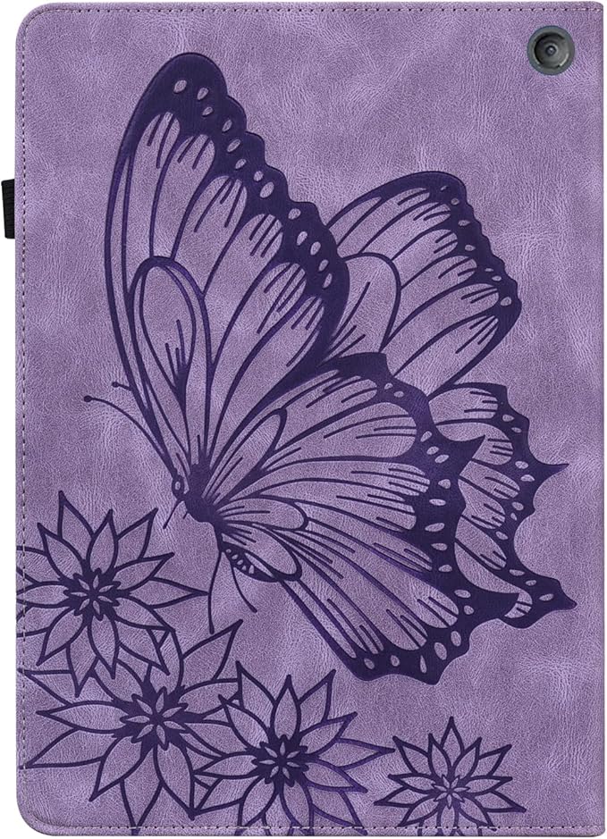 for Amazon Kindle Fire HD 10 &amp HD 10 Plus Case 13th/11th Generation 10.1 inch (2023/2021) Folio Stand Embossed PU Leather Wallet Cover with Pencil Holder/Card Pockes Purple Flower Butterfly