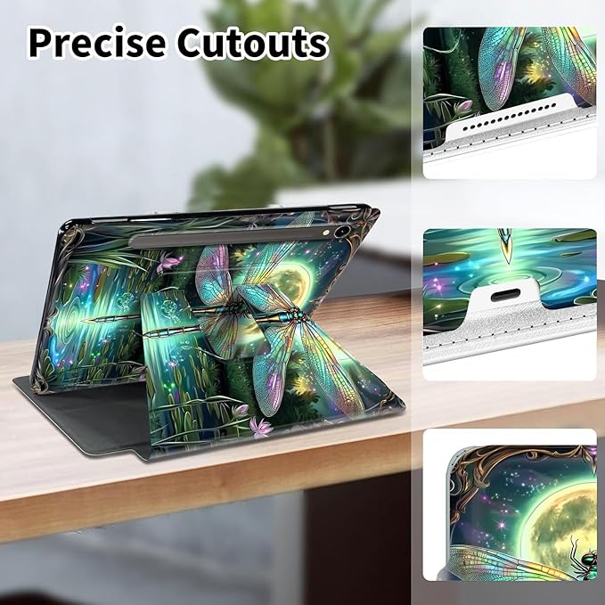 Case for Samsung Galaxy Tab S10 FE 10.9 2025/S9 FE 5G 10.9/S9 11 2023360 Degree Rotating Smart Cover Case with S Pen Holder &amp Auto Sleep/Wake-Green Dragonfly