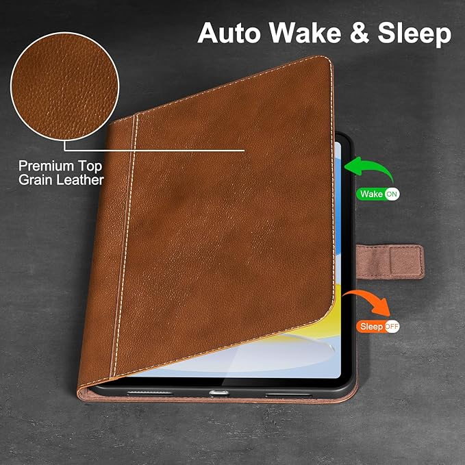 Gexmil Leather Case for iPad (A16) 11th Generation 11 Inch 2025 iPad 10th Generation 10.9 Inch 2022Protective Cover with Magnetic ClosureAuto Sleep/WakeYellow Brown