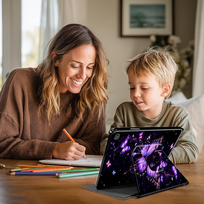 Case for Kindle Fire HD 10 &amp 10 Plus Tablet(13th/11th Gen 2023/2021 Release) 10.1 360 Degree Rotating Swivel Stand Flip Cover with Auto Sleep/Wake Purple Butterflies