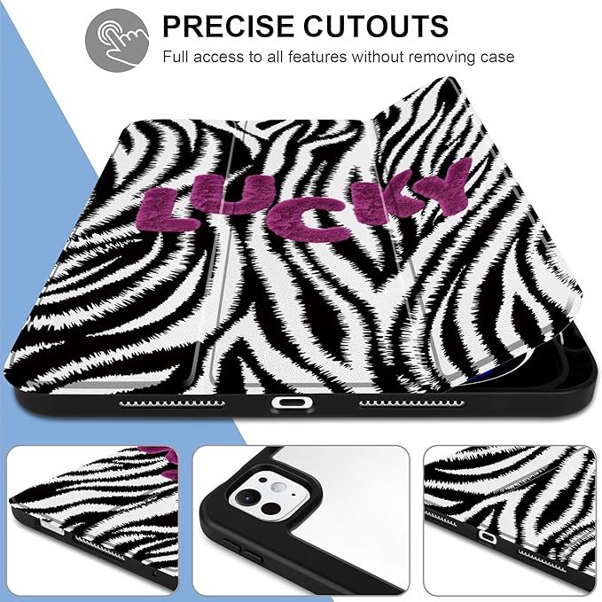 TWOLSKOO Case for iPad Pro 11-inch (M5 2025 / M4 2024) Clear Acrylic Back with TPU Bumper Pencil Holder Trifold Stand Auto Sleep/Wake Zebra Stripes