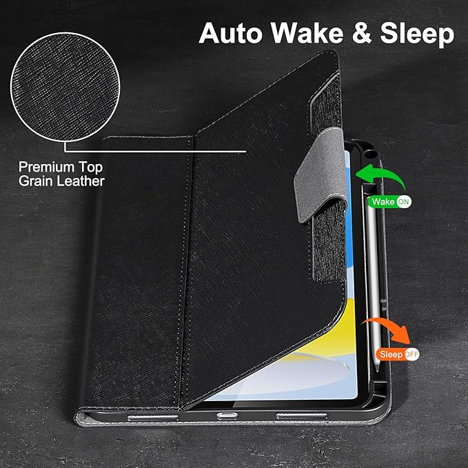 Gexmil Leather Case for iPad (A16) 11th Generation 11 Inch 2025 iPad 10th Generation 10.9 Inch 2022Protective Cover with Pencil HolderMagnetic ClosureAuto Sleep/WakePalm-Print Black