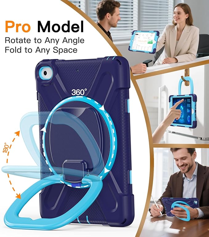 BATYUE for iPad mini 5/4 7.9 Inch Case (2019/2015) Heavy Duty Protective Cover with 360° Kickstand Detachable Shoulder Strap &amp Pencil Holder for Business &amp Bulk Orders - Navy Blue