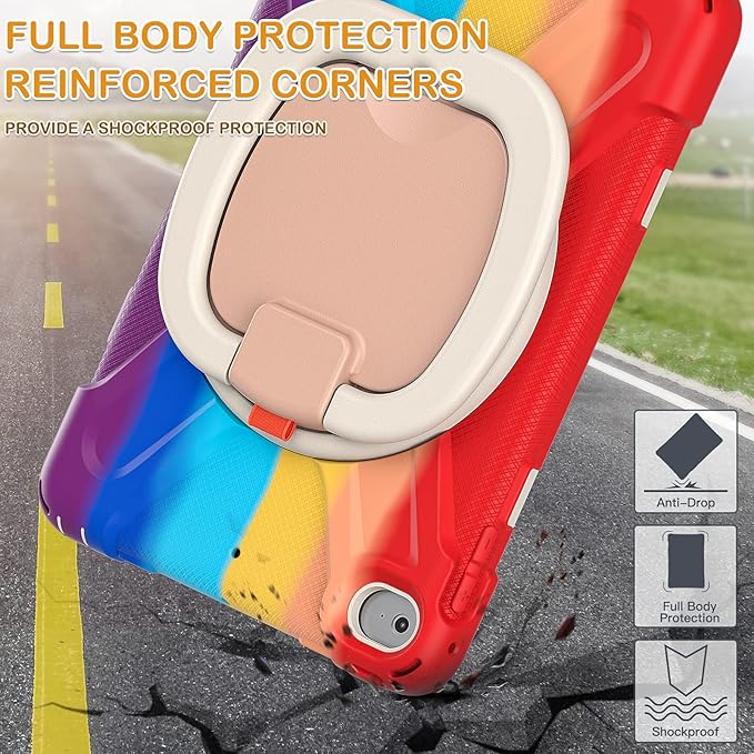 BRAECN for iPad Mini 5 Case iPad Mini 4 Case Rugged Silicone Cover with Shoulder Strap Pencil Holder Swivel Hand Grip Kickstand for Kids iPad Mini 5th/4th Generation 7.9’’ 2019/2015 Colorful Red