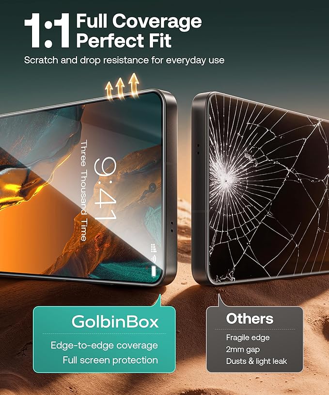 GOLBINBOX 9H+ for Samsung Galaxy S26 Ultra Screen Protector [12FT Military-Grade] Aerospace Glass for S26Ultra Full Coverage Fingerprint Unlock Touch Sensitivity Easy Installation Phone Case Fit-