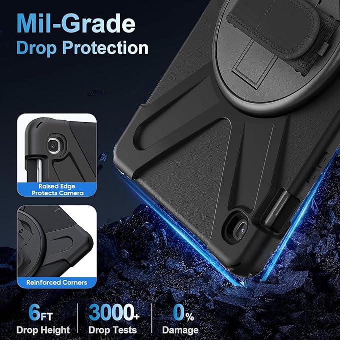DreamerX for Samsung Galaxy Tab S5e Case 10.5 inch 2019 SM-T720/T725/T727 Shockproof Kids Drop Protective Cover w/ 360 Rotating Hand Strap Multi Stand Angles Carrying Shoulder Strap Pen Holder Black