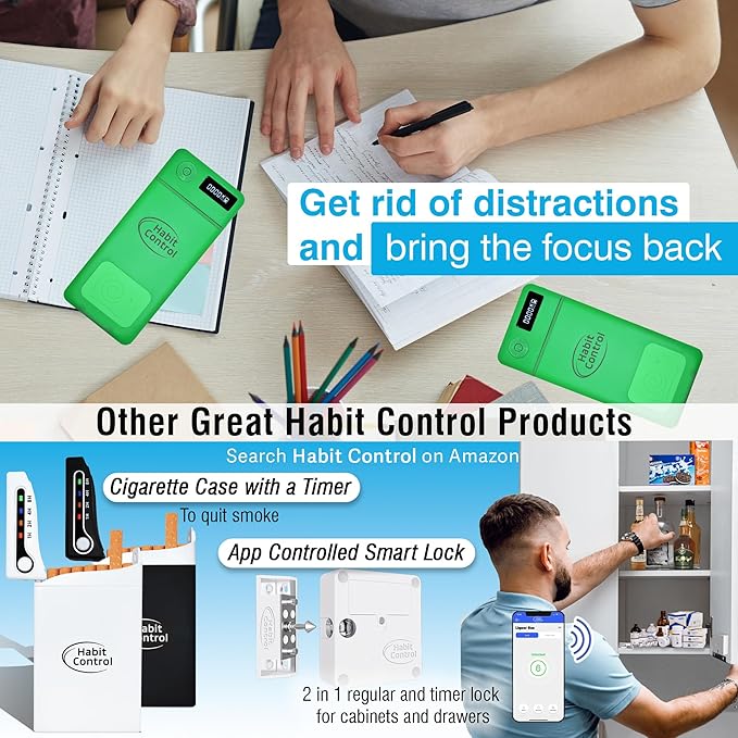Timed Lock Box - Cell Phone Locker with Charger for Self-Discipline Cell Phone Jail for Teachers Time Locking Container to Limit Smartphone Addiction Small Lockable Safe (Green)