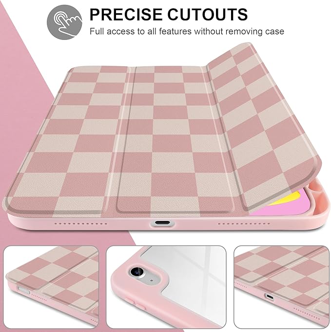 Case for iPad (A16) 11th Generation 11 inch 2025 /iPad 10th Gen 10.9 2022 - Aesthetic Cute Preppy Design Trifold Cover with Soft TPU Bumper Clear Back Auto Sleep/Wake Lattice