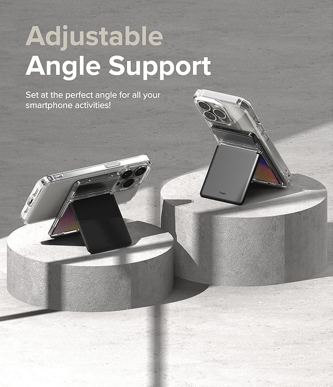 Ringke Magnetic Stand Slot Card Holder [Phone Wallet + Stand] ID &amp Credit Card Holder for Phone Case Magnetic Card Wallet Compatible with Magsafe iPhone 13 12 Pro Max Mini - Clear &amp Black