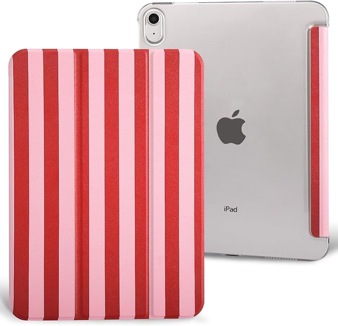 case for ipad 11th Generation11 Inch 2025 (A16 Chip) &amp 10th Gen 10.9 Inch 2022 - Slim Scratch-Resistant Hard PC Translucent Back Shell Smart Cover Wake/Sleep Function Red White Stripes