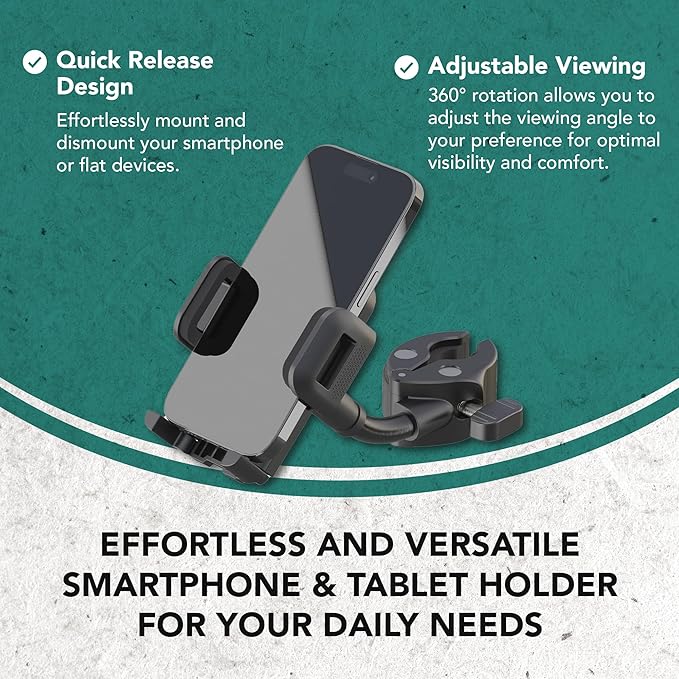K&ampM Konig &amp Meyer Smartphone Holder | Black Phone Holder with Quick Release Button | Phone Stand with 360 Degrees Rotation | 0.21kg
