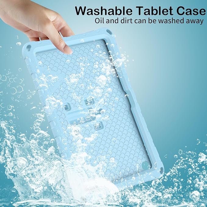 Kids Case Compatible with Kindle Fire HD 10 Tablet (13th/11th Generation 2023/2021 Release) Lightweight Shockproof Case EVA Foam Cover with Shoulder Strap &amp Stand Cover for Boys Girls(Light Blue)