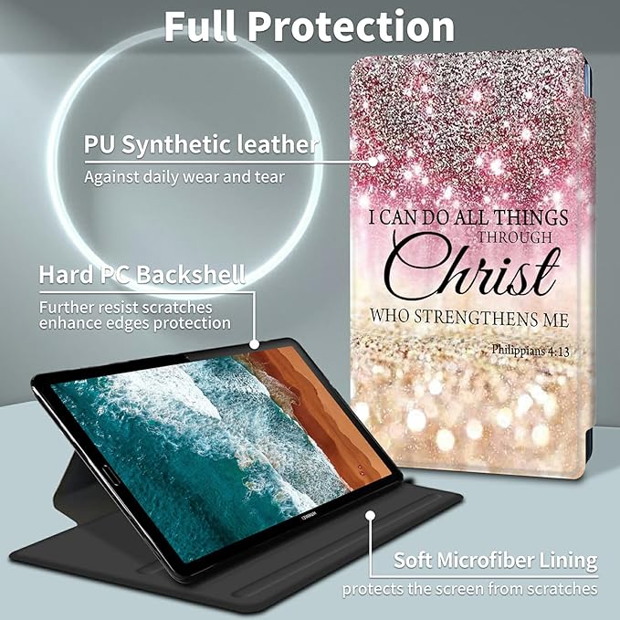 FUYOCWE Case for Samsung Galaxy Tab S8 Plus/S7 FE 5G Tablet Case360 Degree Rotating Swivel Stand Flip Smart Cover Case for Galaxy Tab S7 FE/S8 Plus/S7 Plus 12.4''-I can do All Things Through Christ