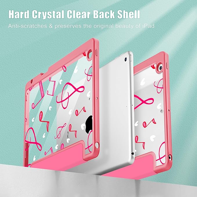 for iPad 9th Generation with Pencil Holder iPad 8th/7th Gen Case 10.2-inch [Built in Pencil Holder] Trifold Stand Auto Wake/Sleep Clear TPU Protection Back Cover Cassette Tape