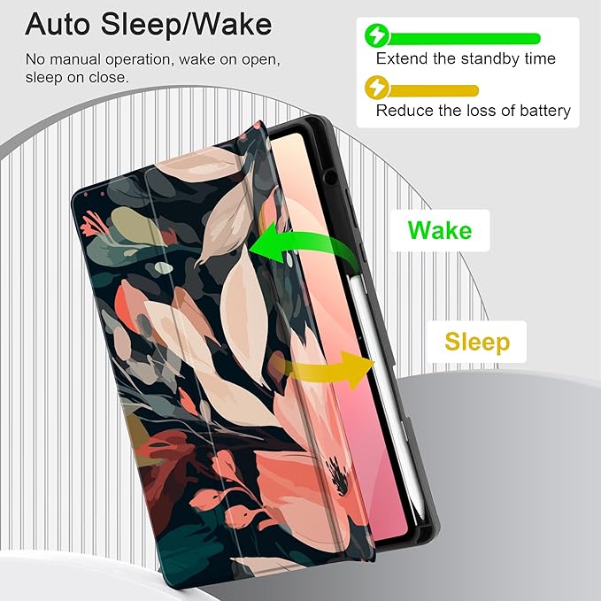 DONGKE Case for Samsung Galaxy Tab S11 5G 11 2025 Model (SM-X730/X736B) Slim Lightweight Trifold Stand Cover with S Pen Holder Auto Sleep/Wake Soft TPU Shockproof Back Painted Florals