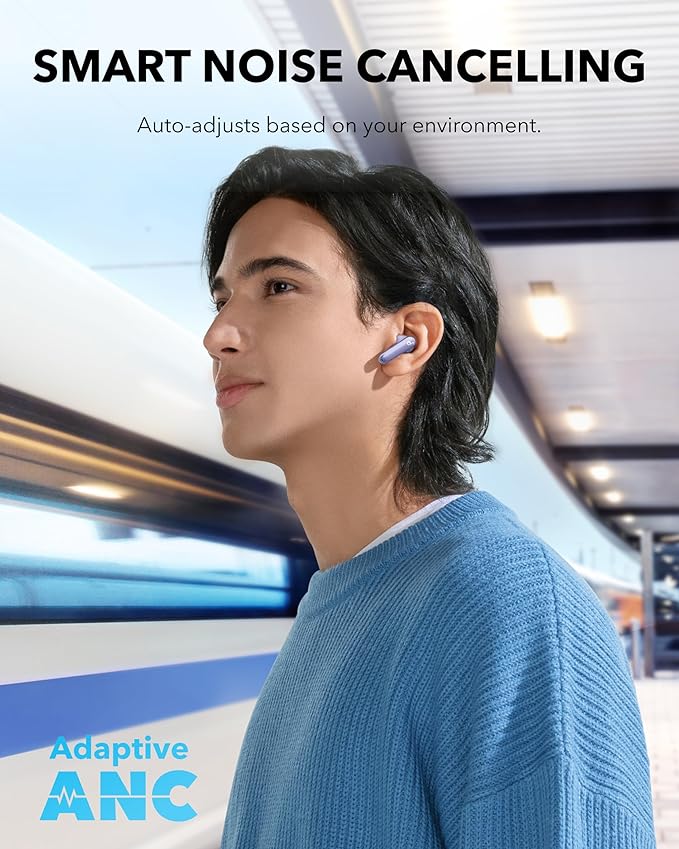 Soundcore P40i by Anker Noise Cancelling Wireless Earbuds Adaptive Noise Cancelling to Environments Heavy Bass 60H Playtime 2-in-1 Case and Phone Stand IPX5 Wireless Charging Bluetooth 5.3