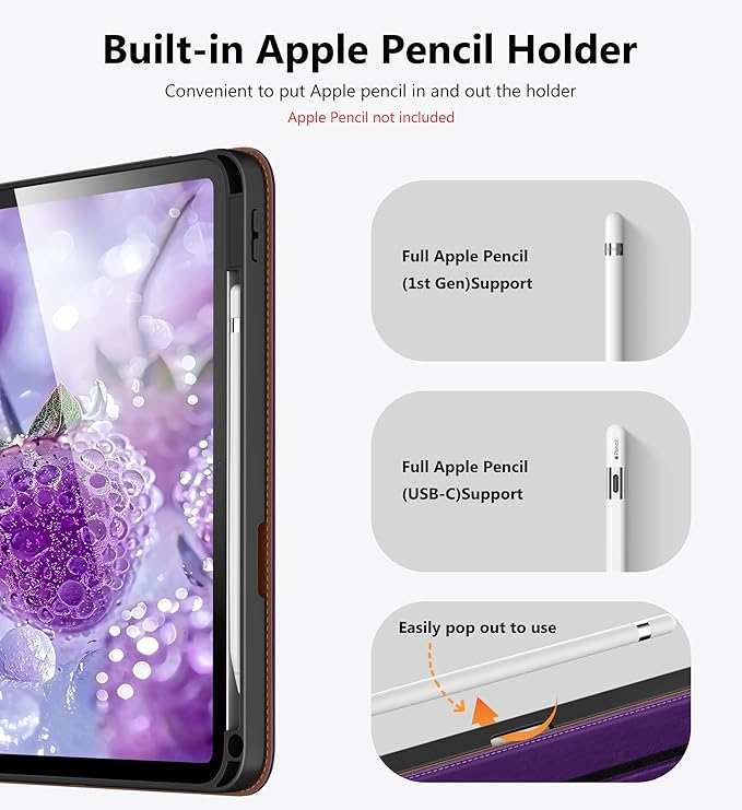 DTTO for iPad A16 Case iPad 11th / 10th Generation Case (2025/2022) 360 Degree Rotating Premium Leather Folio Stand Cover with Pencil Holder Dark Purple