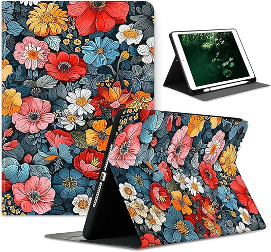 Compatible with iPad Air 13 inch Case (M3 2025 /M2 2024)/12.9 inch Case (6th/5th/4th/3rd 2022/2021/2020/2018) with Pencil HolderAuto Wake/Sleep Protect CoverVintage Colorful Flowers