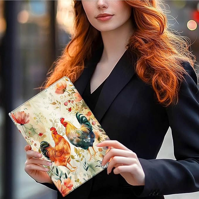 Case for Kindle Paperwhite 12th Generation 7 &amp Kindle ColorSoft Signature Edition PU Leather Protective Cover with Auto Sleep/Wake for Kindle Paperwhite 2024 – Watercolor Chicken