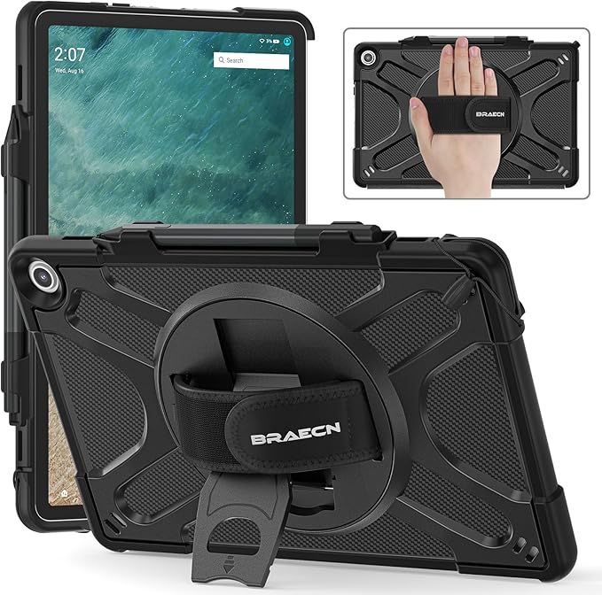 BRAECN Fire Max 11 13th Generation Case 2023 with 360° Rotating Hand Strap and Kickstand &ampPencil HolderShoulder StrapKeyboard Adsorption Interface for Amazon Fire Max 11 -Black