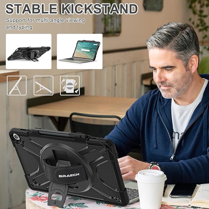 BRAECN Fire Max 11 13th Generation Case 2023 with 360° Rotating Hand Strap and Kickstand &ampPencil HolderShoulder StrapKeyboard Adsorption Interface for Amazon Fire Max 11 -Black