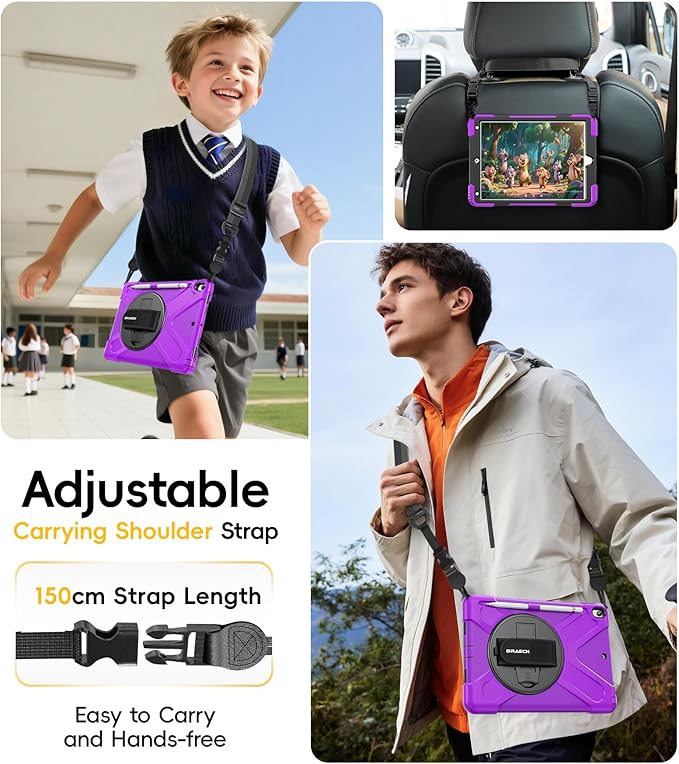 BRAECN Case for iPad Air 3rd Generation 2019 / iPad Pro 10.5 inch 2017 Rugged Heavy Duty Shockproof Cover with Pencil Holder 360° Rotating Kickstand &amp Adjustable Hand Strap &amp Shoulder Strap
