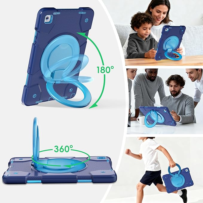 Case for Samsung Galaxy Tab A9+/A9 Plus Case 11 Inch with Screen Protector/360° Rotating Stand/Pen Holder/Shoulder Strap Shockproof Cover for Tablet A9+ 5g (Navy+Blue)