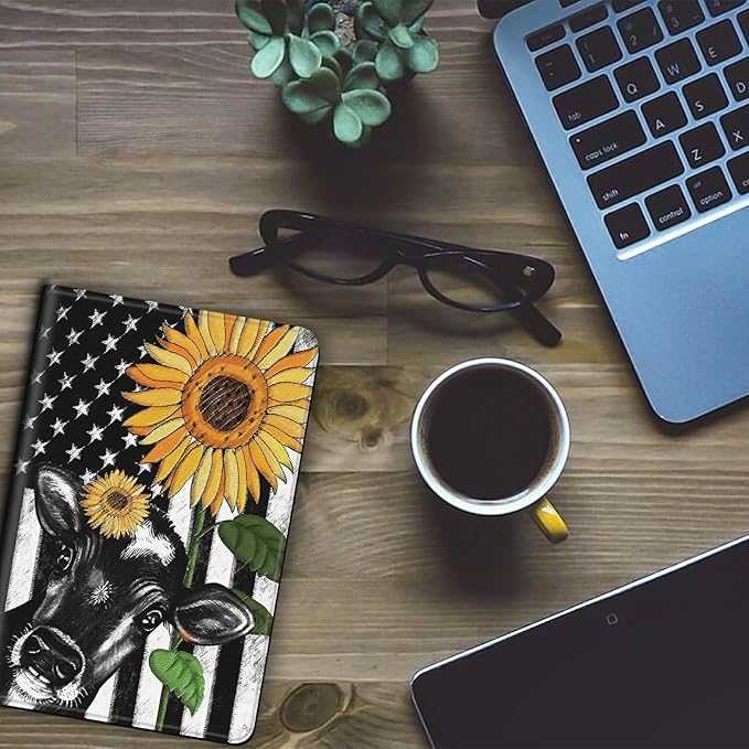 Case for Kindle Paperwhite 12th Generation &amp Kindle Colorsoft Signature Edition 2024 7 inch Lightweight Smart Case Adjustable Stand Protective Cover with Auto Wake/Sleep - American Flag Sunflower/